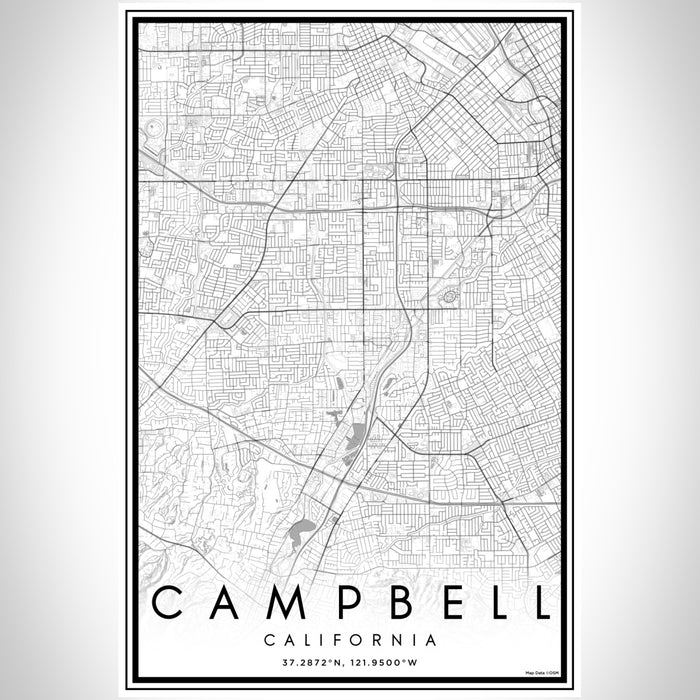 Campbell California Map Print Portrait Orientation in Classic Style With Shaded Background