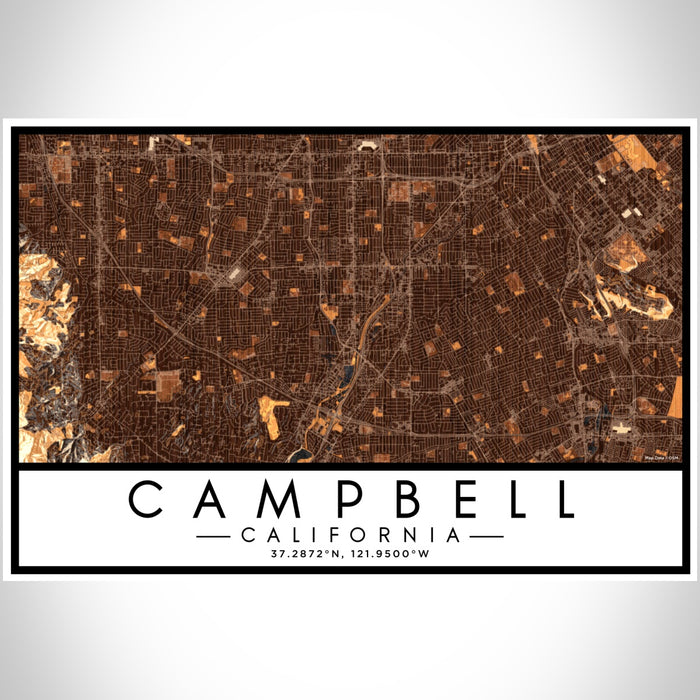 Campbell California Map Print Landscape Orientation in Ember Style With Shaded Background