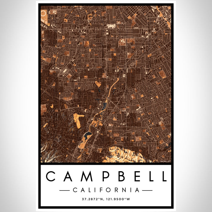 Campbell California Map Print Portrait Orientation in Ember Style With Shaded Background