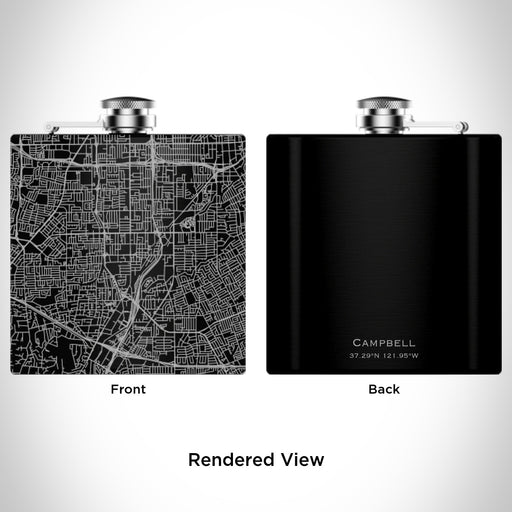Rendered View of Campbell California Map Engraving on 6oz Stainless Steel Flask in Black
