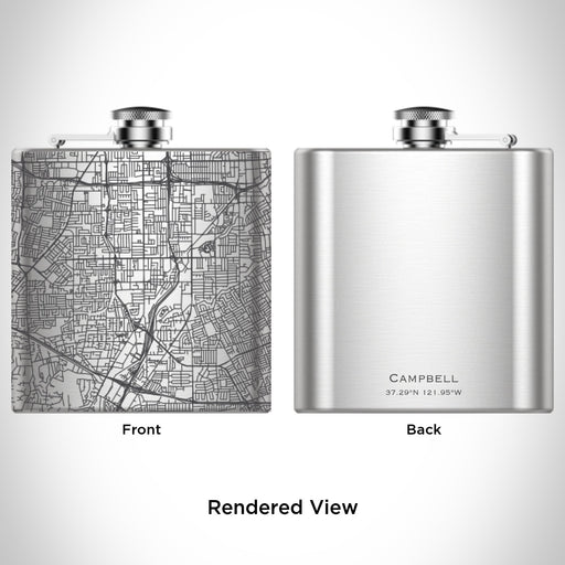 Rendered View of Campbell California Map Engraving on 6oz Stainless Steel Flask