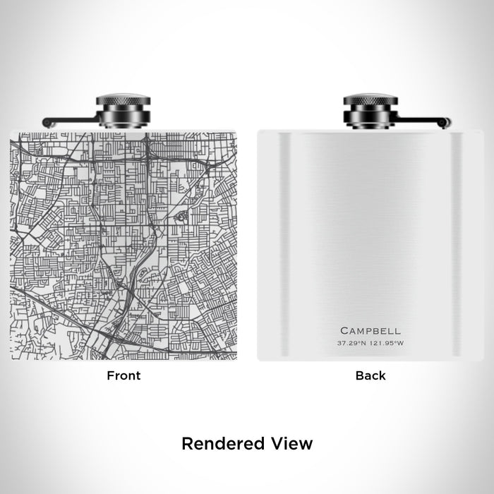 Rendered View of Campbell California Map Engraving on 6oz Stainless Steel Flask in White