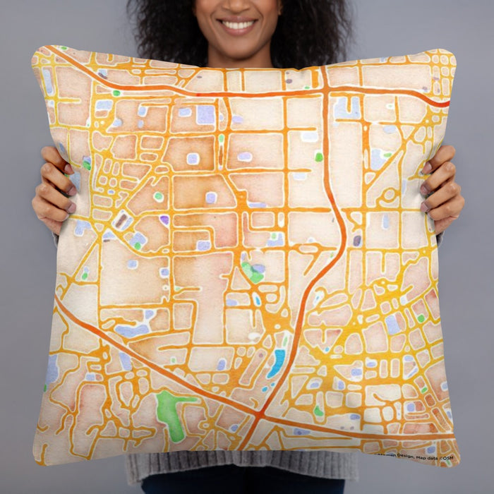 Person holding 22x22 Custom Campbell California Map Throw Pillow in Watercolor