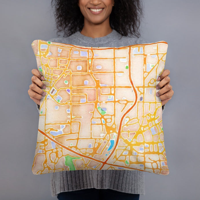 Person holding 18x18 Custom Campbell California Map Throw Pillow in Watercolor