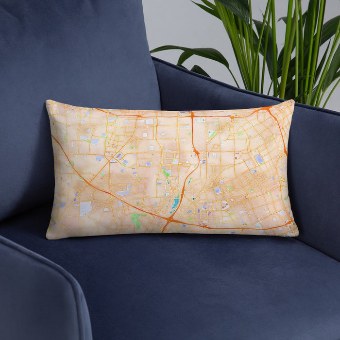 Custom Campbell California Map Throw Pillow in Watercolor on Blue Colored Chair