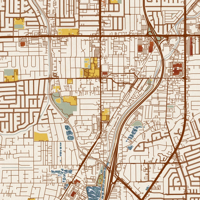 Campbell California Map Print in Woodblock Style Zoomed In Close Up Showing Details
