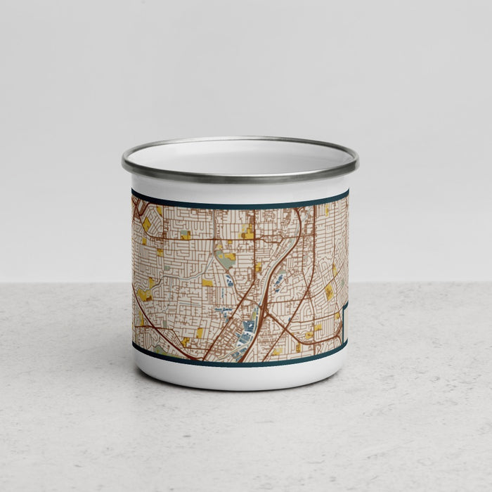 Front View Custom Campbell California Map Enamel Mug in Woodblock