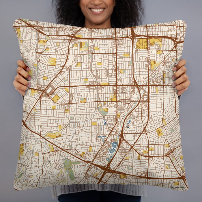 Person holding 22x22 Custom Campbell California Map Throw Pillow in Woodblock