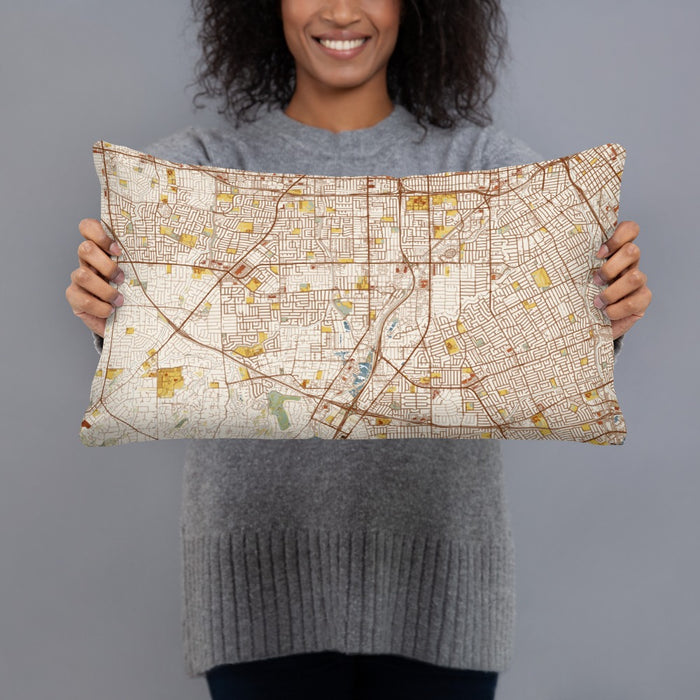 Person holding 20x12 Custom Campbell California Map Throw Pillow in Woodblock