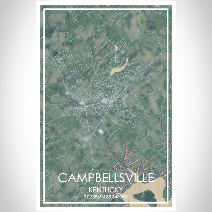 Campbellsville Kentucky Map Print Portrait Orientation in Afternoon Style With Shaded Background