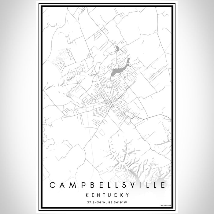 Campbellsville Kentucky Map Print Portrait Orientation in Classic Style With Shaded Background
