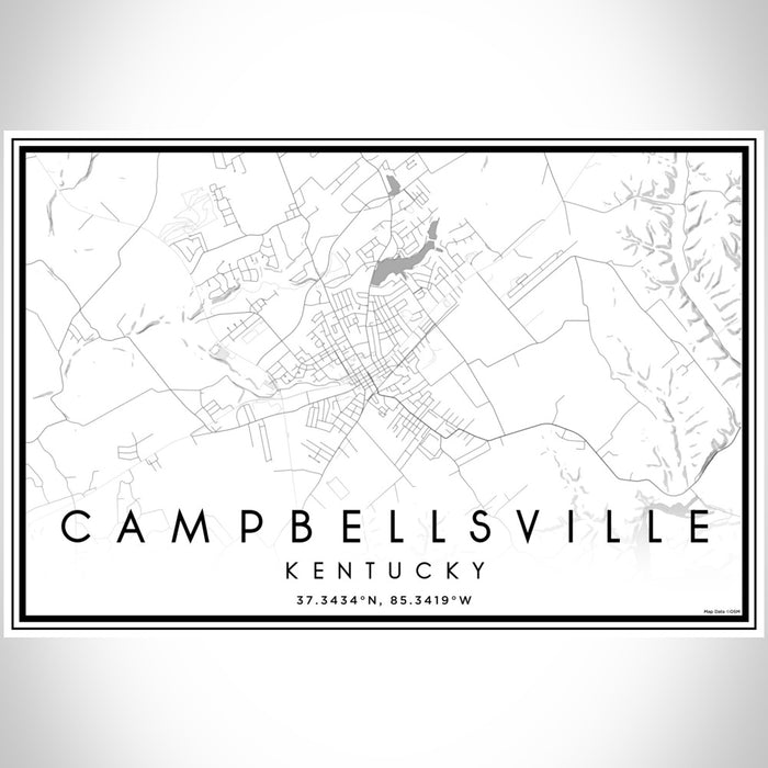 Campbellsville Kentucky Map Print Landscape Orientation in Classic Style With Shaded Background