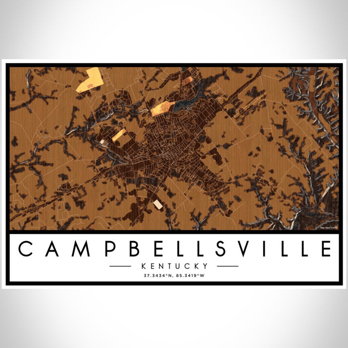 Campbellsville Kentucky Map Print Landscape Orientation in Ember Style With Shaded Background