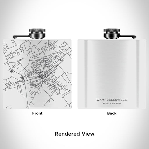 Rendered View of Campbellsville Kentucky Map Engraving on 6oz Stainless Steel Flask in White