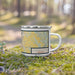 Right View Custom Campbellsville Kentucky Map Enamel Mug in Woodblock on Grass With Trees in Background