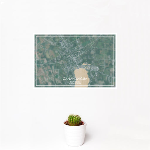 12x18 Canandaigua New York Map Print Landscape Orientation in Afternoon Style With Small Cactus Plant in White Planter