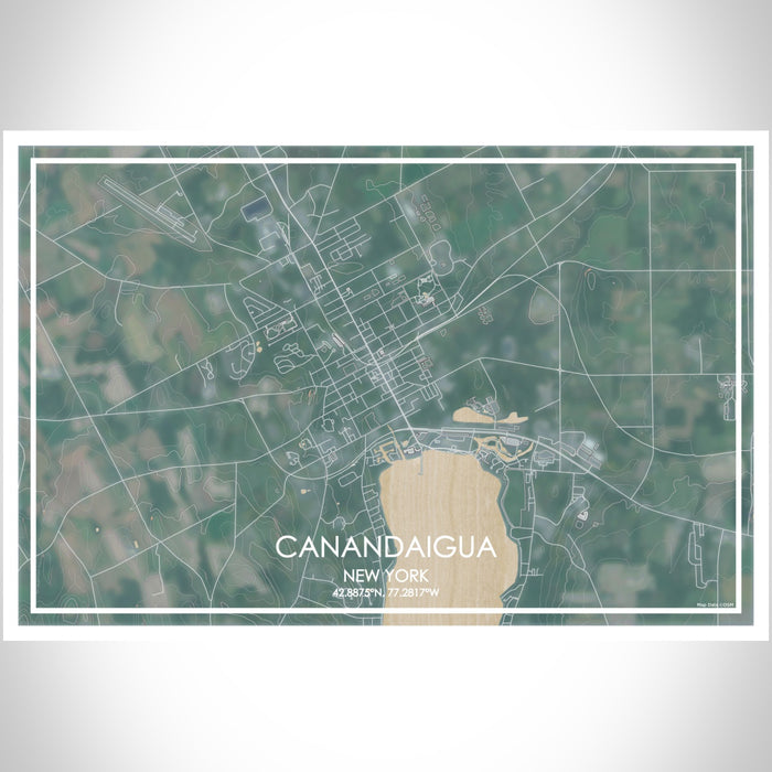 Canandaigua New York Map Print Landscape Orientation in Afternoon Style With Shaded Background