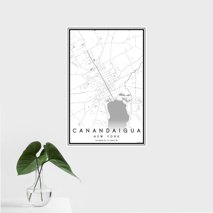 16x24 Canandaigua New York Map Print Portrait Orientation in Classic Style With Tropical Plant Leaves in Water