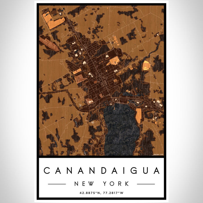 Canandaigua New York Map Print Portrait Orientation in Ember Style With Shaded Background