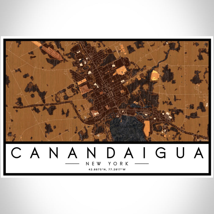 Canandaigua New York Map Print Landscape Orientation in Ember Style With Shaded Background