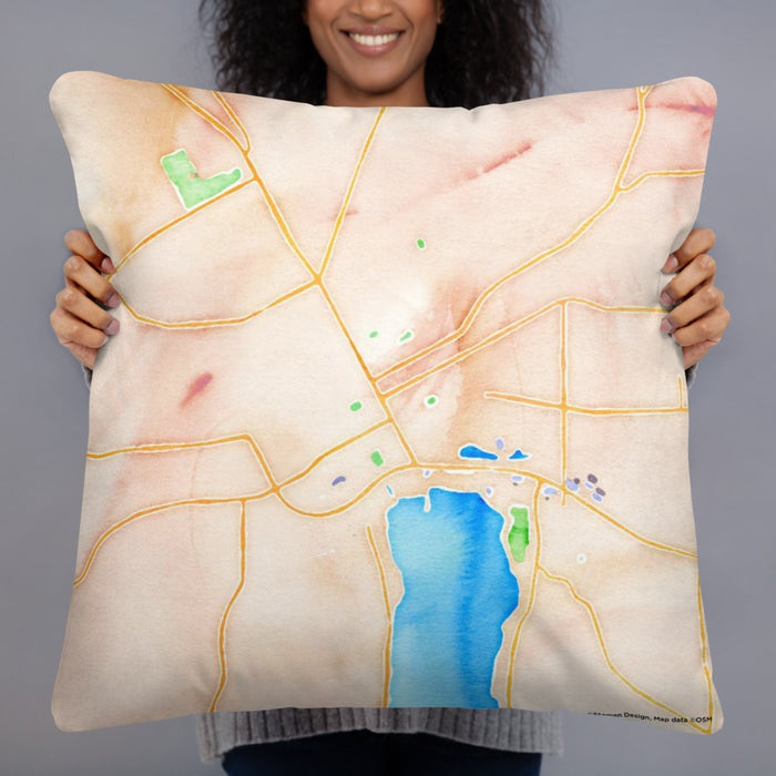 Person holding 22x22 Custom Canandaigua New York Map Throw Pillow in Watercolor