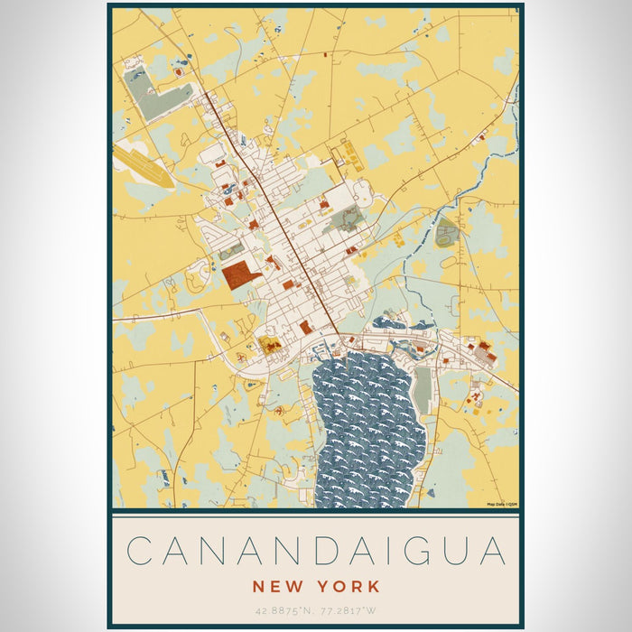 Canandaigua New York Map Print Portrait Orientation in Woodblock Style With Shaded Background
