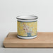Front View Custom Canandaigua New York Map Enamel Mug in Woodblock on Cutting Board