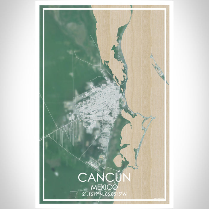 Cancún Mexico Map Print Portrait Orientation in Afternoon Style With Shaded Background
