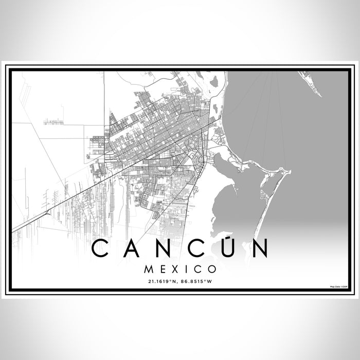 Cancún Mexico Map Print Landscape Orientation in Classic Style With Shaded Background