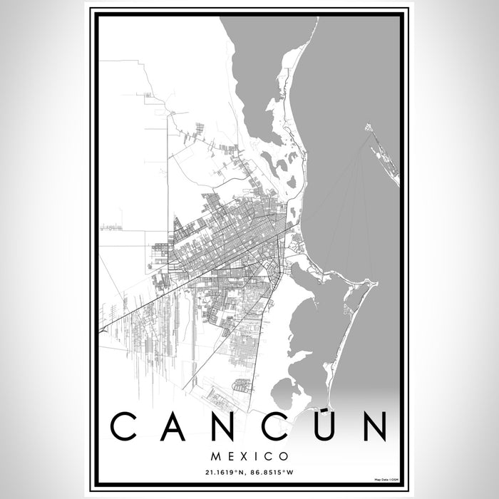Cancún Mexico Map Print Portrait Orientation in Classic Style With Shaded Background