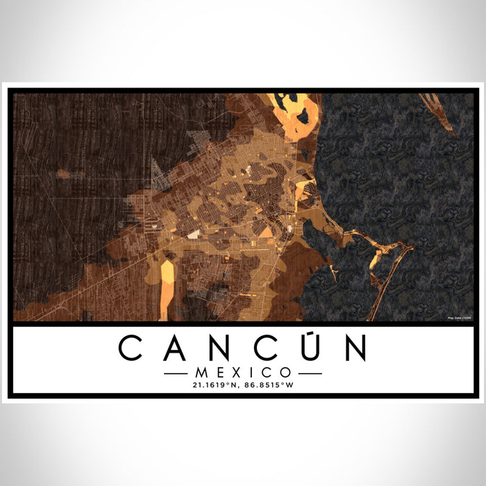 Cancún Mexico Map Print Landscape Orientation in Ember Style With Shaded Background