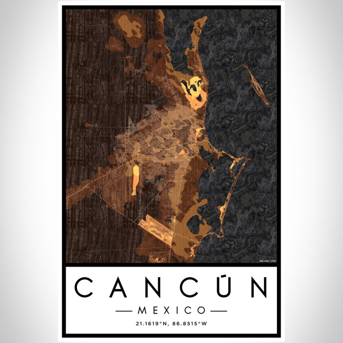 Cancún Mexico Map Print Portrait Orientation in Ember Style With Shaded Background