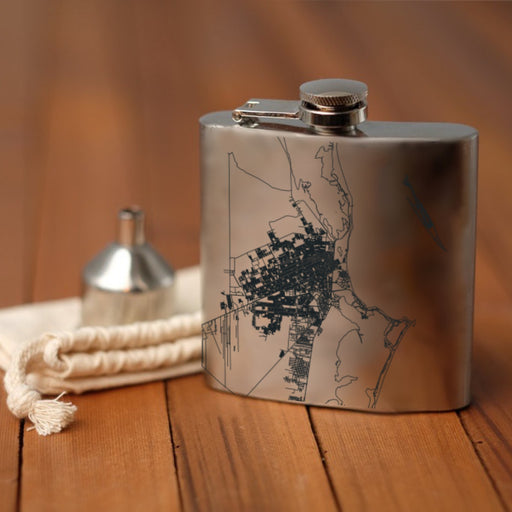 Cancún Mexico Custom Engraved City Map Inscription Coordinates on 6oz Stainless Steel Flask