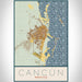 Cancún Mexico Map Print Portrait Orientation in Woodblock Style With Shaded Background
