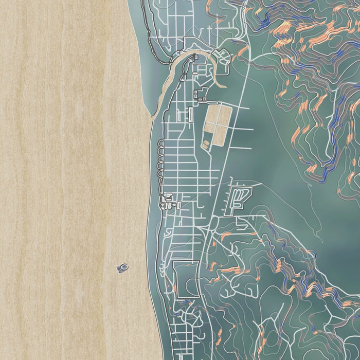 Cannon Beach Oregon Map Print in Afternoon Style Zoomed In Close Up Showing Details