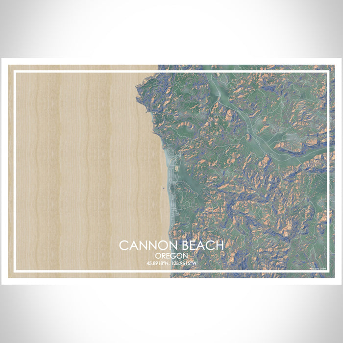 Cannon Beach Oregon Map Print Landscape Orientation in Afternoon Style With Shaded Background