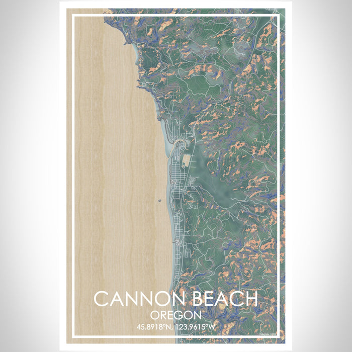 Cannon Beach Oregon Map Print Portrait Orientation in Afternoon Style With Shaded Background