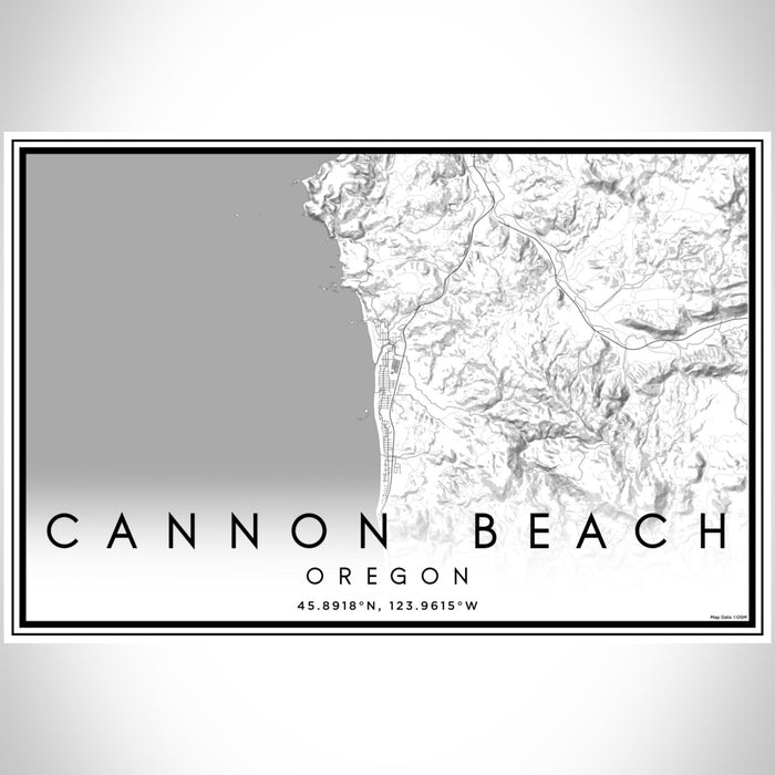 Cannon Beach Oregon Map Print Landscape Orientation in Classic Style With Shaded Background