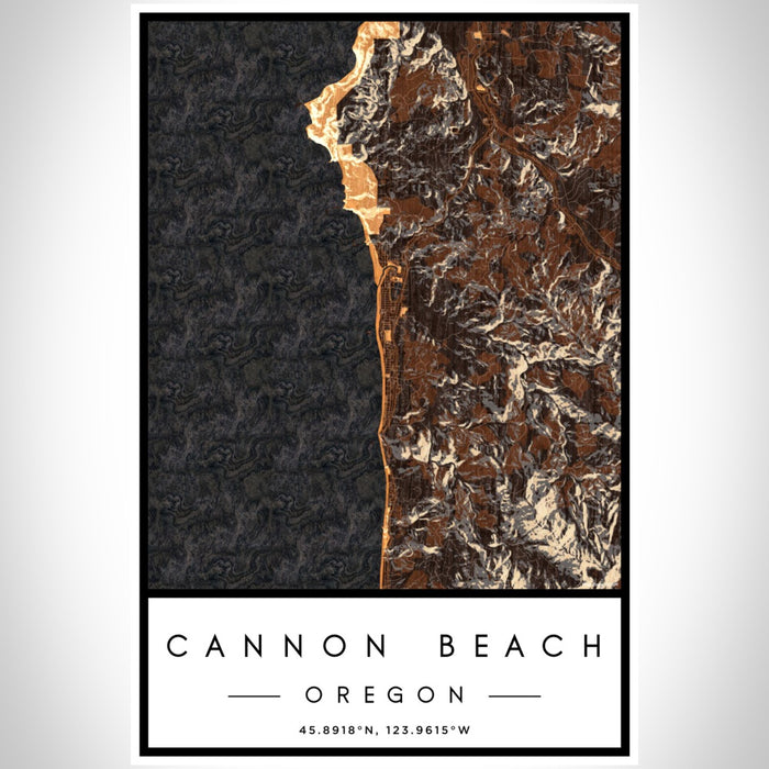 Cannon Beach Oregon Map Print Portrait Orientation in Ember Style With Shaded Background