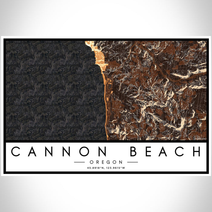 Cannon Beach Oregon Map Print Landscape Orientation in Ember Style With Shaded Background
