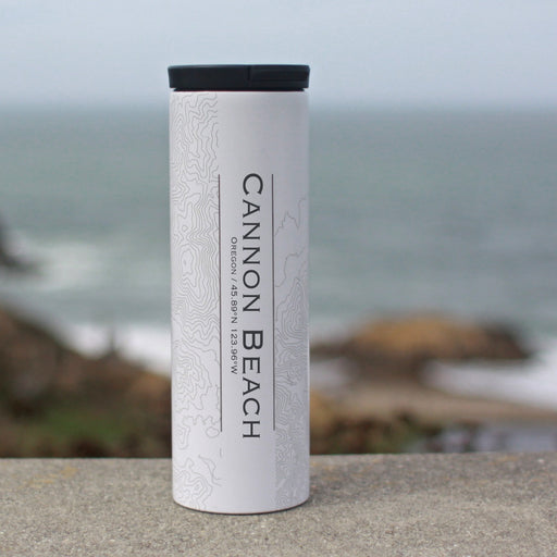 Cannon Beach Oregon Custom Engraved City Map Inscription Coordinates on 17oz Stainless Steel Insulated Tumbler in White