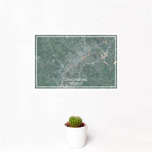 12x18 Canonsburg Pennsylvania Map Print Landscape Orientation in Afternoon Style With Small Cactus Plant in White Planter