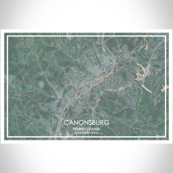 Canonsburg Pennsylvania Map Print Landscape Orientation in Afternoon Style With Shaded Background