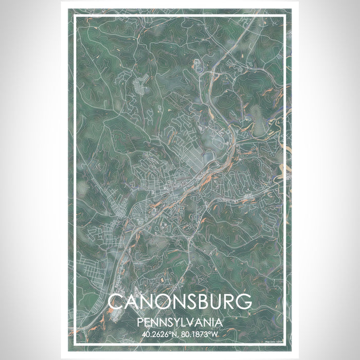 Canonsburg Pennsylvania Map Print Portrait Orientation in Afternoon Style With Shaded Background
