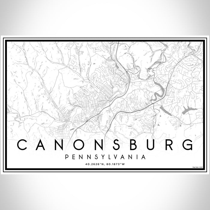 Canonsburg Pennsylvania Map Print Landscape Orientation in Classic Style With Shaded Background