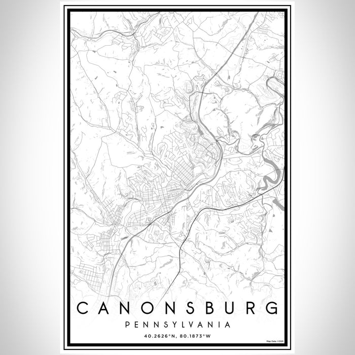 Canonsburg Pennsylvania Map Print Portrait Orientation in Classic Style With Shaded Background