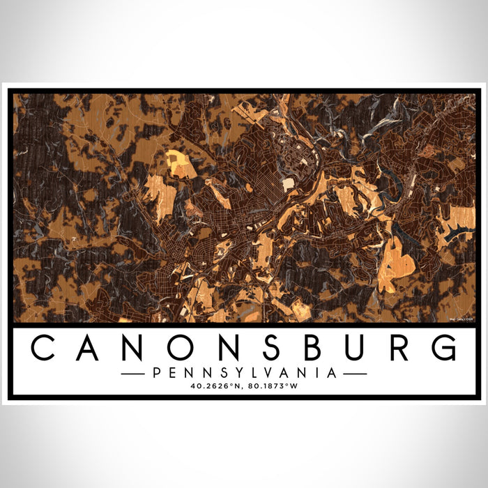 Canonsburg Pennsylvania Map Print Landscape Orientation in Ember Style With Shaded Background