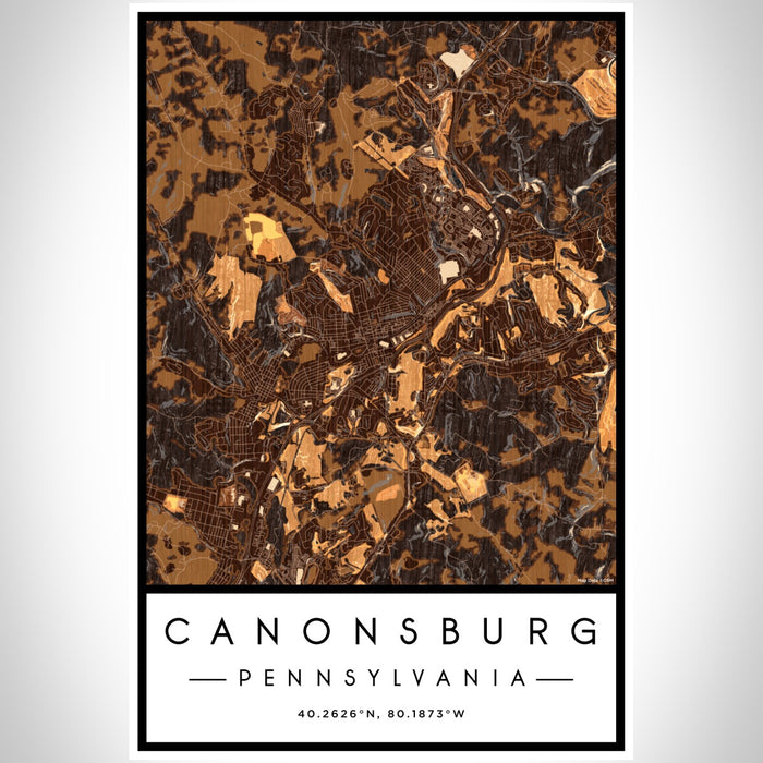 Canonsburg Pennsylvania Map Print Portrait Orientation in Ember Style With Shaded Background
