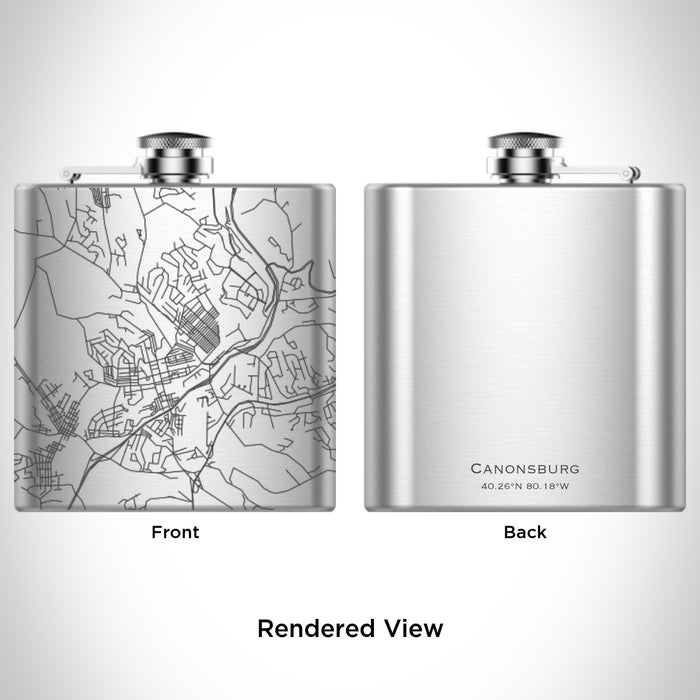 Rendered View of Canonsburg Pennsylvania Map Engraving on 6oz Stainless Steel Flask