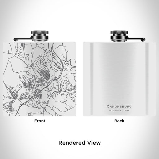 Rendered View of Canonsburg Pennsylvania Map Engraving on 6oz Stainless Steel Flask in White